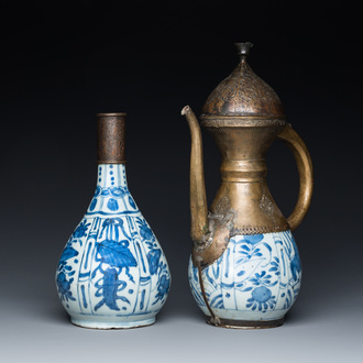 Two Chinese blue and white vases with bronze mounts for the Islamic market, Wanli