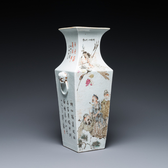 A Chinese square qianjiang cai vase, signed Ma Qingyun 馬慶雲, dated 1914