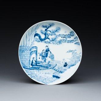 A Chinese blue and white 'river scene' plate, Yongzheng