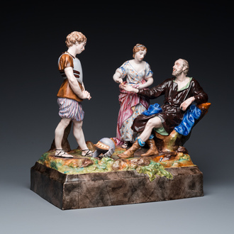 A large French polychrome pottery group showing the story of Belisarius, Niderviller, 18th C.