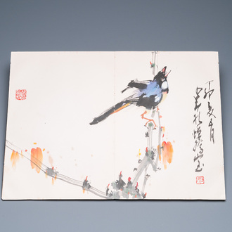 Chinese school: An album of twelve paintings with signatures of celebrities, a.o. Zhao Shaoang 趙少昂, ink and colour on paper, dated 1944