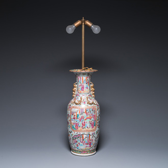 A Chinese Canton famille rose vase mounted as a lamp, 19th C.