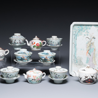 A varied collection of Chinese famille rose and qianjiang cai porcelain, 19th/20th C.