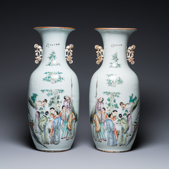 Paire de vases en porcelaine de Chine famille rose, signés Yu Yongfeng 余永豐, datés 1922