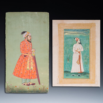Two Indian school miniatures: 'Portrait of the Mughal Emperor Farrukhsiyar' and 'Portrait of a ruler', 19th C.