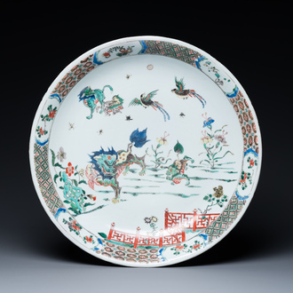 A Chinese famille verte 'qilins and phoenixes' dish, Kangxi