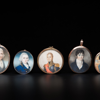 Five portrait miniatures, France, England and/or Germany, 19th C.