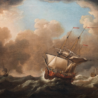 Follower of Willem van de Velde (1633-1707): 'Marine view with four British ships at sea', oil on canvas