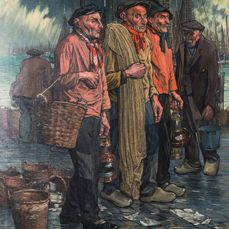 Achille Van Sassenbrouck (1886-1979): 'Fishermen', oil on canvas