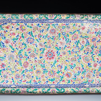 A massive Chinese Canton enamel rectangular tray, Yongzheng/Qianlong