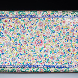 A massive Chinese Canton enamel rectangular tray, Yongzheng/Qianlong