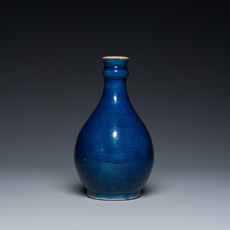 A Chinese monochrome blue-glazed bottle vase, Qianlong