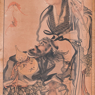 Japanese school, follower of Sesson Shukei 雪村周継 (1504 – c. 1589): 'Two immortals', ink and colour on paper