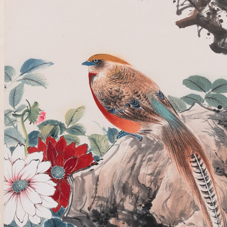 Toegeschreven aan Yan Bolong 顏伯龍 (1898-1955): 'Vogels', inkt en kleur op papier