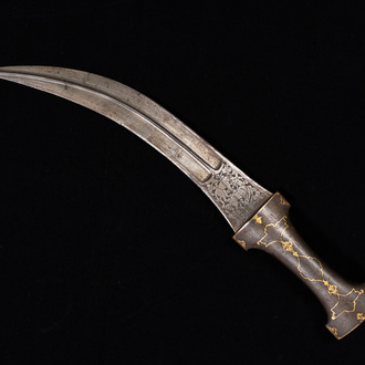 A Qajar damascened steel 'jambiya' dagger, Persia, 19th C.