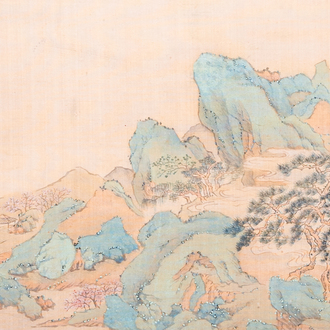 Huan Zhonghua 煥仲華: 'Mountainous landscape', ink and colour on silk, dated 1850