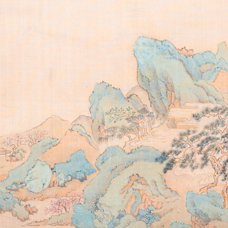 Huan Zhonghua 煥仲華: 'Berglandschap', inkt en kleur op zijde, gedateerd 1850