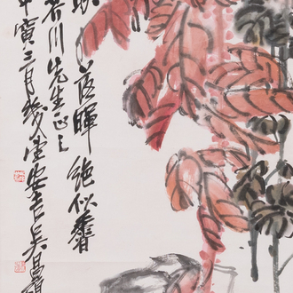 Navolger van Wu Changshuo 吳昌碩 (1844-1927): 'Herfst', inkt en kleur op papier, gedateerd 1914