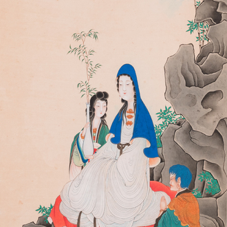 Attributed to Ren Xun 任薰 (1835-1893): 'Bodhisattva with servants', ink and colour on paper