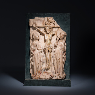 An English alabaster relief of 'The crucifixion', Nottingham, 15th C.