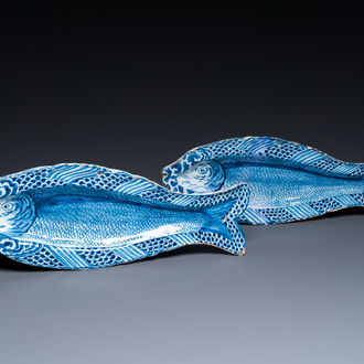 A pair of Dutch Delft blue and white herring dishes, 18th C.