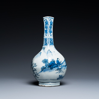 Een Chinese blauw-witte flesvormige vaas met Wang Xizhi, Transitie periode