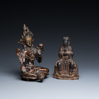 Une sculpture de Wenchang Wang en bronze et une Tara en alliage de cuivre, Chine, Ming et 19/20ème