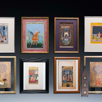 Persian and Indian school: eight miniatures with figurative designs and three portrait miniatures, 19/20th C.