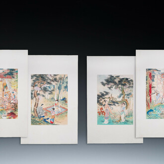 Hu Yefo 胡也佛 (1908-1980): 'Four scenes from Xi Xiang Ji', ink and colour on paper