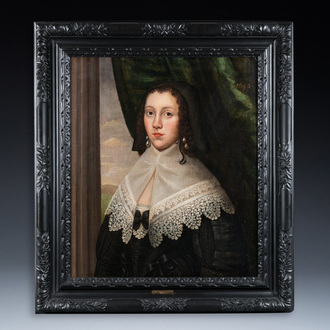 Dutch school: Portrait of a young woman with lace collar, oil on canvas, dated 1642