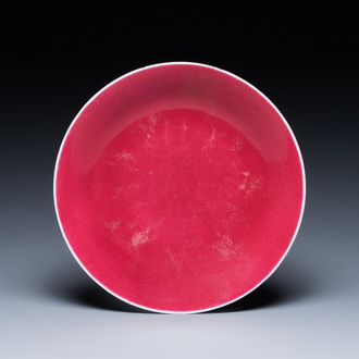 A Chinese monochrome ruby-pink dish, Jiaqing mark and of the period