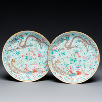 A pair of Chinese famille rose 'dragon and phoenix' saucer dishes, Guangxu mark and of the period