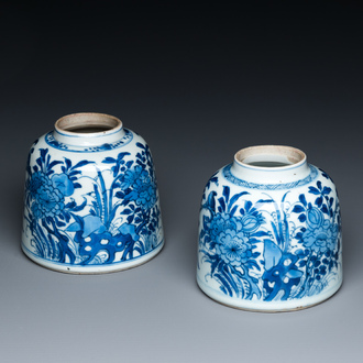 A pair of Chinese blue and white bell-shaped water pots, Kangxi