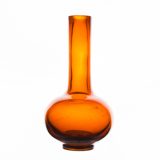 A rare Chinese translucent amber-coloured Peking glass bottle vase, Qianlong mark and of the period