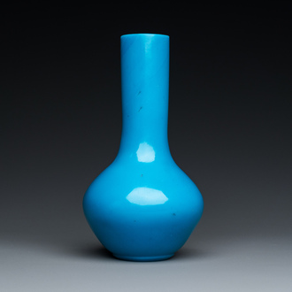 A Chinese turquoise blue Peking glass bottle vase, Qianlong mark and of the period