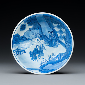 A fine Chinese blue and white shallow bowl, Kangxi mark and of the period