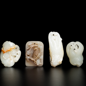 Four Chinese white and celadon jade carvings, Qing/Republic