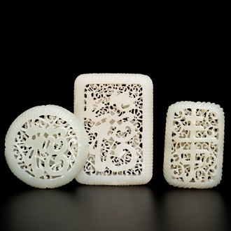 Three Chinese reticulated white jade carvings, Qing