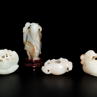 Four Chinese white and celadon jade carvings, Qing/Republic