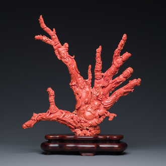 A large Chinese red coral 'Baxian' group, 19/20th C.