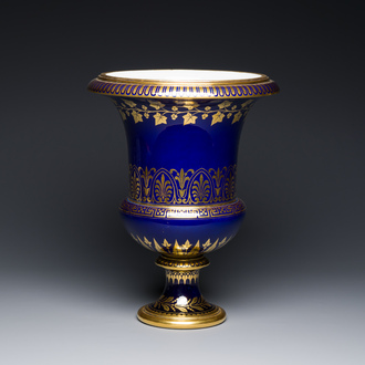 A Sèvres porcelain Medici vase with gilt decoration on a vibrant blue ground, France, dated 1847 and 1853