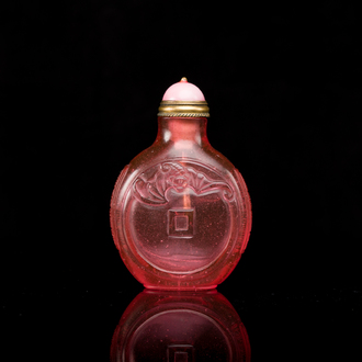 A Chinese ruby-pink glass 'bats' snuff bottle, Qianlong mark and of the period