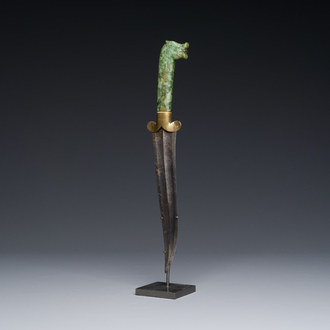 A Mughal dagger with a green jade zoomorphic grip, India, 17/18th C.