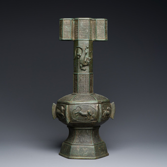 A large Chinese bronze 'touhu' or arrow vase, Yuan