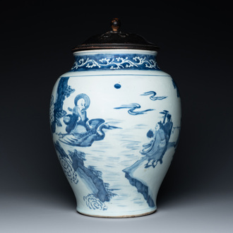 A large Chinese blue and white 'Immortals' vase, Transitional period