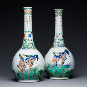 A pair of large Chinese famille verte 'mythic animals' vases, Kangxi