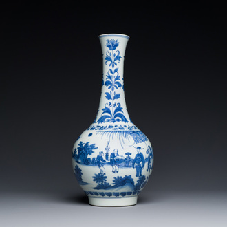 A Chinese blue and white bottle vase, Transitional period