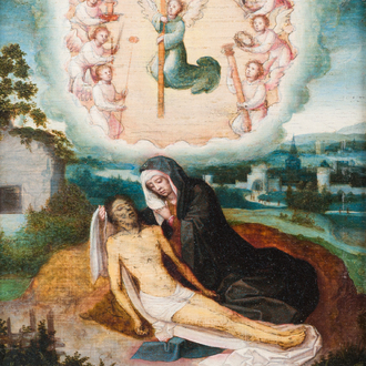 Ecole de Bruges, 1er quart du 16ème: Pietà, huile sur panneau