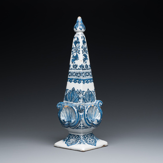 A fine Dutch Delft blue and white obelisk, late 17th C.