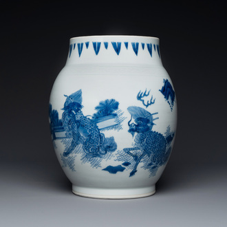 A Chinese blue and white 'qilins' vase, Transitional period